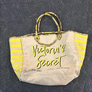 Victoria's Secret Yellow and Cream Striped Tote